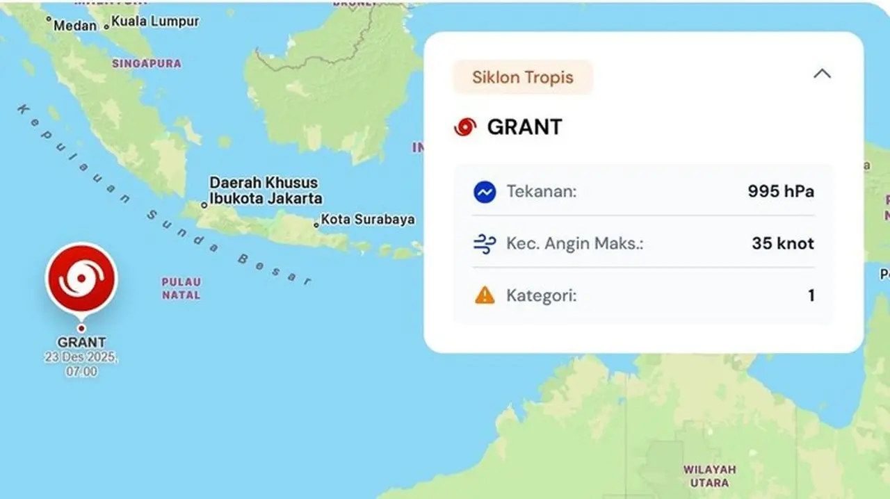 Siklon Tropis Grant Berkembang dari Bibit 93S, Berada di Selatan Lampung dan Menjauhi Indonesia Siklon Tropis Grant Berkembang dari Bibit 93S, Berada di Selatan Lampung dan Menjauhi Indonesia
