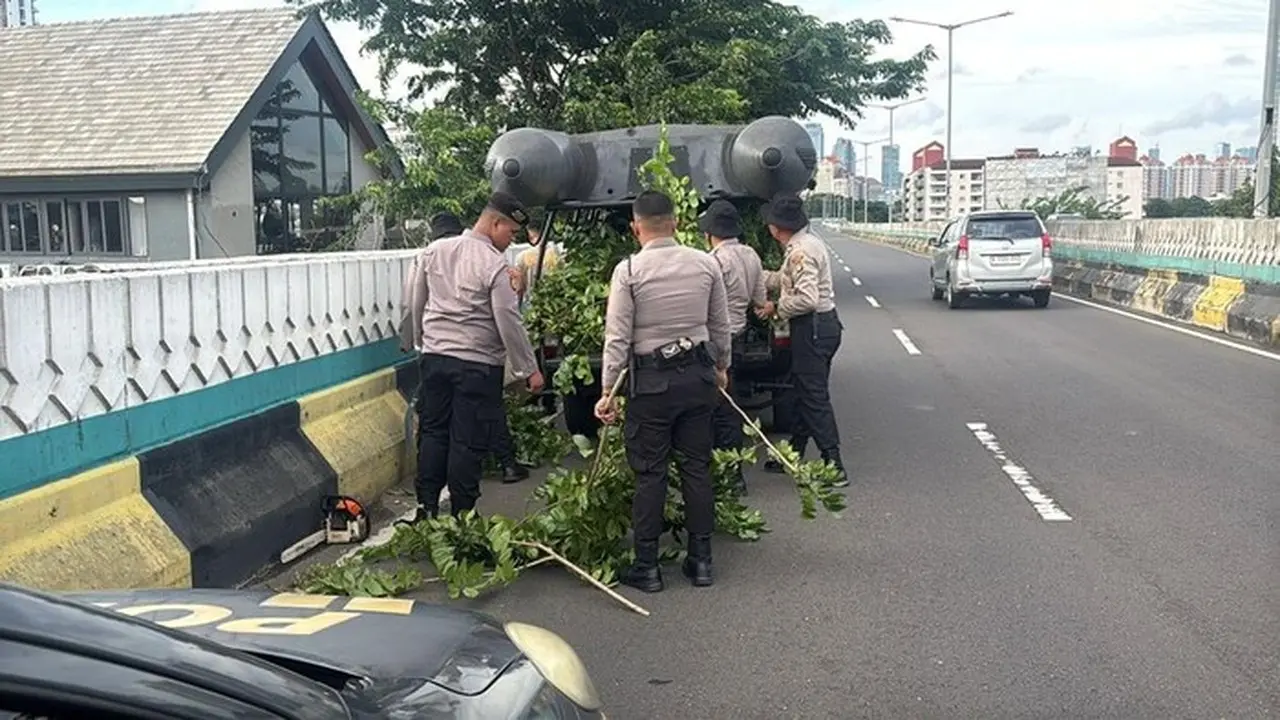 Ranting Pohon di JLNT Antasari Mengganggu, Polda Metro Jaya Turun Tangan Rapikan Ranting Pohon di JLNT Antasari Mengganggu, Polda Metro Jaya Turun Tangan Rapikan