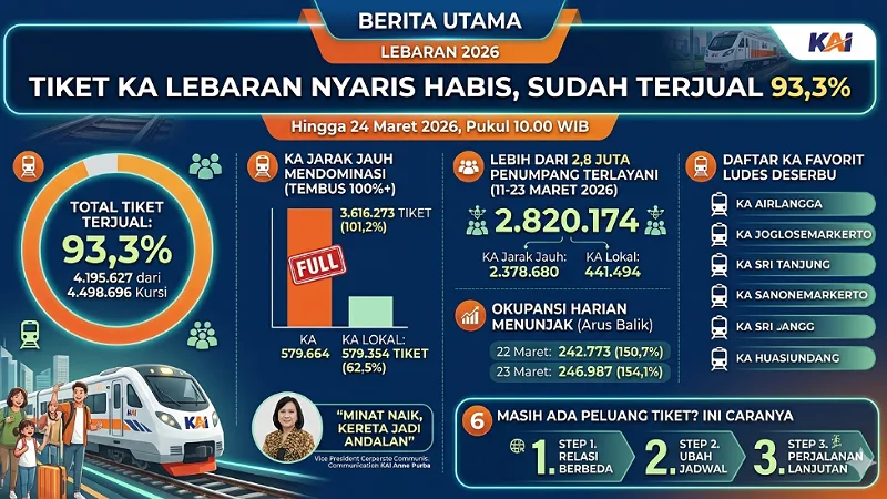 Tiket Kereta Lebaran 2026 Melampaui Kapasitas 109 Persen Tiket Kereta Lebaran 2026 Melampaui Kapasitas 109 Persen
